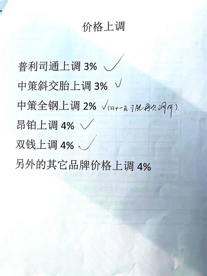 價格上調(diào)