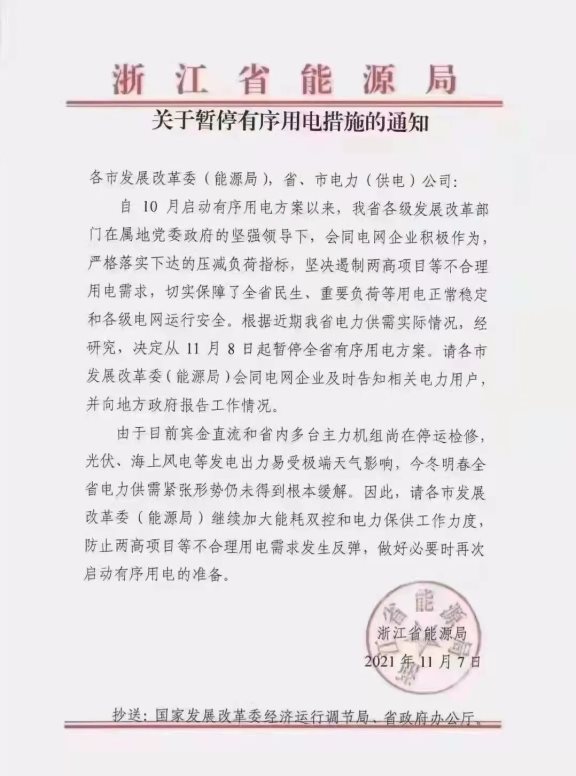 暫停有序用電通知 暫停有序用電通知