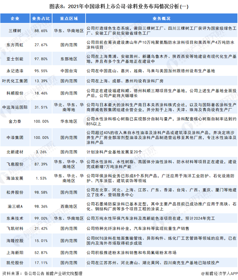 2021年中國涂料上市公司業(yè)務布局1