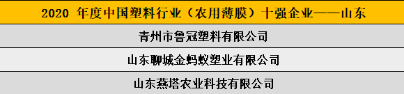 2020 年度中國塑料行業(yè)（農(nóng)用薄膜）十強企業(yè)——山東