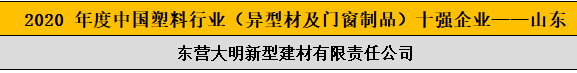 2020 年度中國塑料行業(yè)（異型材及門窗制品）十強企業(yè)——山東