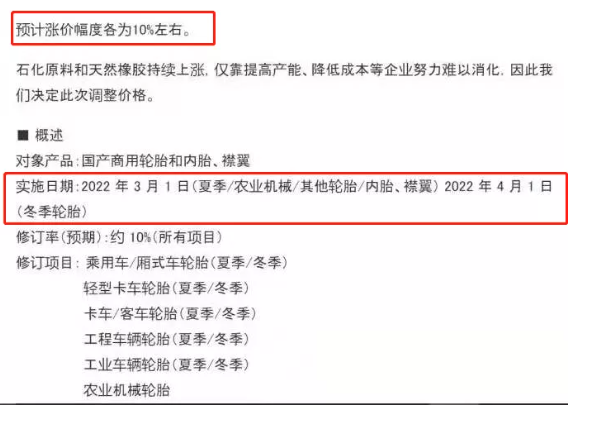 住友橡膠在日本發(fā)布了漲價(jià)通知
