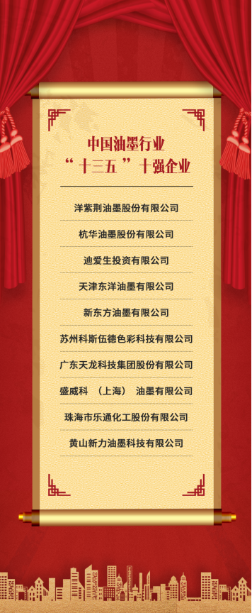 中國油墨行業(yè)“十三五”十強(qiáng)企業(yè) 中國油墨行業(yè)“十三五”十強(qiáng)企業(yè)