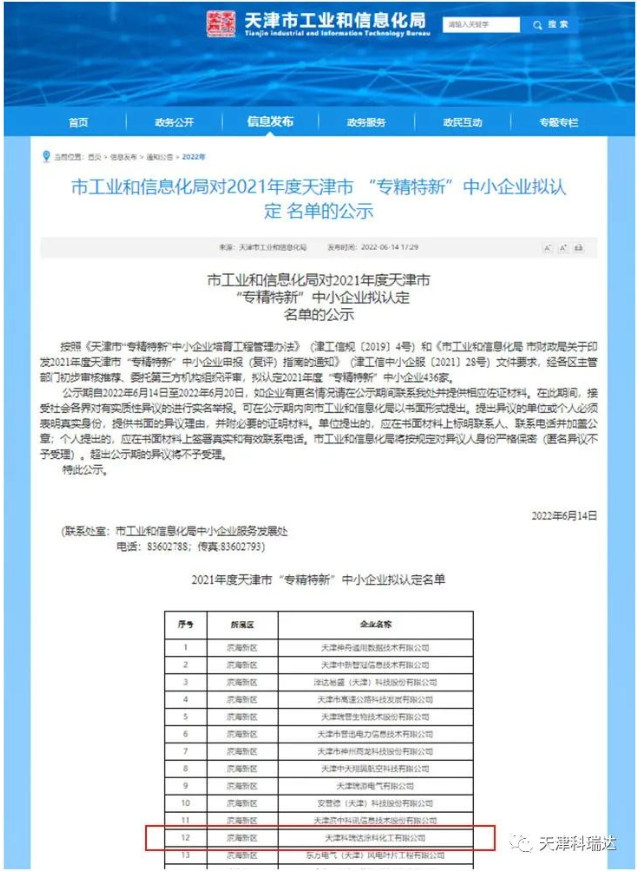 科瑞達(dá)被認(rèn)定為天津市“專精特新”中小企業(yè)
