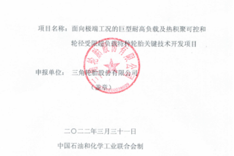 三角輪胎股份有限公司有一個(gè)項(xiàng)目，入選該計(jì)劃。項(xiàng)目名為“面向極端工況的巨型耐高負(fù)載基熱積聚可控和輪徑受限超負(fù)載特種輪胎關(guān)鍵技術(shù)及開發(fā)項(xiàng)目”