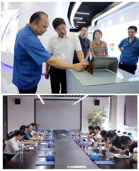 沈董對各位領(lǐng)導(dǎo)蒞臨企業(yè)考察表示歡迎。在參觀了生產(chǎn)車間和綜合展廳后，沈董向穆運安一行介紹了公司發(fā)展歷程、主導(dǎo)產(chǎn)業(yè)、國內(nèi)外市場等情況，特別是近年來雙箭在推動創(chuàng)新改革，自動化、智能制造等方面所取得的各項成果。并就公司堅持創(chuàng)新驅(qū)動發(fā)展，不斷加大科技研發(fā)投入，加快推進產(chǎn)品迭代升級，提高核心產(chǎn)品市場占有率、競爭力等方面的工作作了匯報交流。