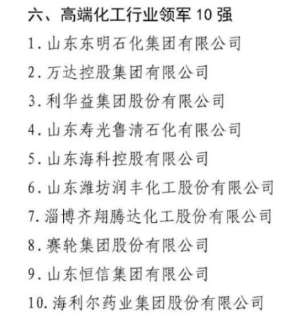 在今年高端化工行業(yè)領(lǐng)軍10強(qiáng)企業(yè)的評(píng)選中，賽輪集團(tuán)與萬(wàn)達(dá)集團(tuán)共同入圍名單。
