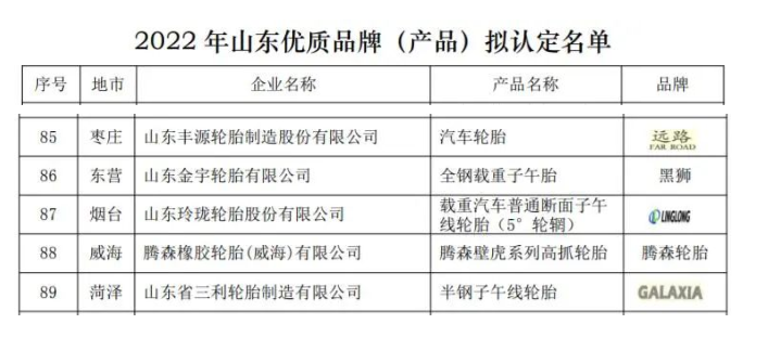 山東優(yōu)質(zhì)輪胎品牌，5家！