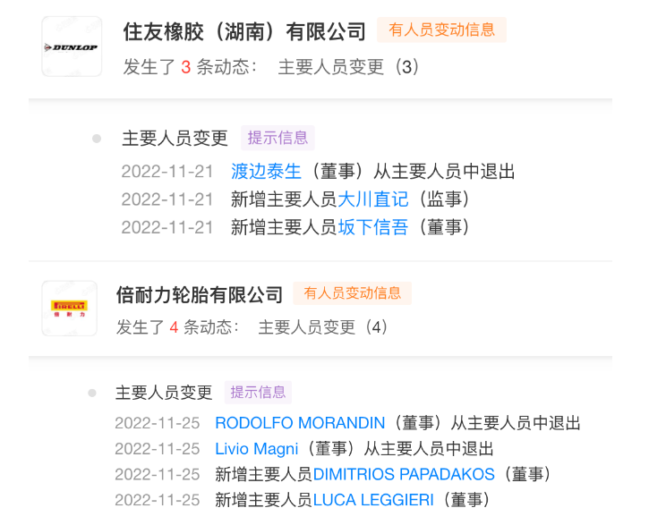 僅11月份，普利司通、住友橡膠、倍耐力、錦湖輪胎等企業(yè)在中國的公司董事、監(jiān)事等均發(fā)生人員變更調(diào)整。