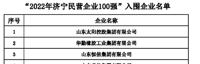 “2022年濟(jì)寧民營企業(yè)100強(qiáng)名單正式發(fā)布。其中華勤橡膠工業(yè)集團(tuán)有限公司進(jìn)入該榜單。