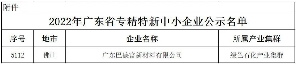 巴德富榮獲廣東省“專精特新”企業(yè)認(rèn)定 巴德富榮獲廣東省“專精特新”企業(yè)認(rèn)定