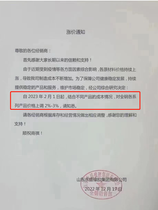 永盛漲價