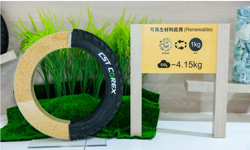 為適應(yīng)電動助力車市場的需求，正新將ESG永續(xù)材料技術(shù)應(yīng)用到了適配E-MOPED的輪胎產(chǎn)品CST COREX中，使得輪胎更輕量化、更環(huán)保。該產(chǎn)品采用輕量化60TPI膚邊胎體設(shè)計，使輪胎重量減輕15%，每條輪胎可減少0.72KG的CO2排放，同時輪胎的滾動阻力降低10%以上。采用稻谷殼白煙配方，每條輪胎可減少1.07KG CO2排放。