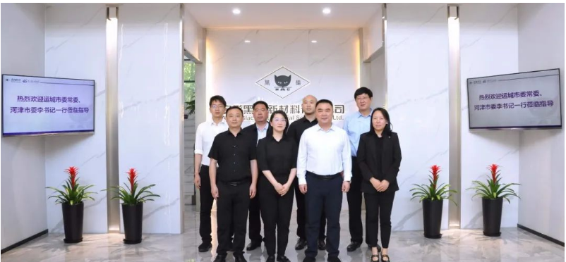 山西省運(yùn)城市委常委、河津市委書記李曉武與河津市委常委、常務(wù)副市長(zhǎng)閆新善一行，于今日蒞臨安徽黑貓公司，對(duì)其特種炭黑事業(yè)部展開(kāi)調(diào)研。陪同調(diào)研的還有安徽黑貓公司相關(guān)負(fù)責(zé)人。