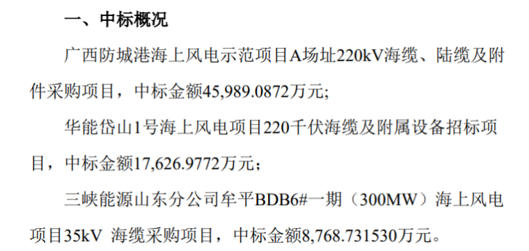 東方電纜成功中標(biāo)多個海上風(fēng)電項(xiàng)目，市場地位再度鞏固