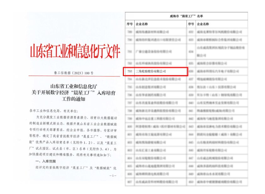 數(shù)字化升級成果顯著，三角輪胎榮登山東省“晨星工廠”