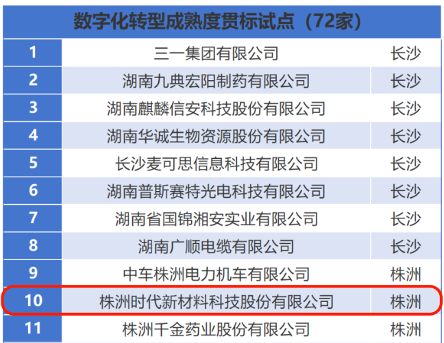時代新材入選“數(shù)字化轉型成熟度貫標試點企業(yè)”名單